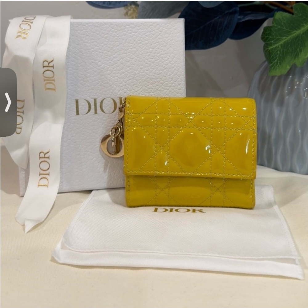 Christian Dior Lady Dior Lotus Cannage Calf Patent Leather Wallet